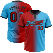 Загрузить изображение в средство просмотра галереи, Custom Sky Blue Red-Black Gradient Fashion Two-Button Unisex Softball Jersey
