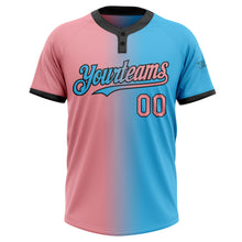 Laden Sie das Bild in den Galerie-Viewer, Custom Sky Blue Medium Pink-Black Gradient Fashion Two-Button Unisex Softball Jersey
