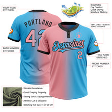 Load image into Gallery viewer, Custom Sky Blue Medium Pink-Black Gradient Fashion Two-Button Unisex Softball Jersey
