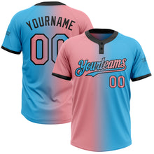 Load image into Gallery viewer, Custom Sky Blue Medium Pink-Black Gradient Fashion Two-Button Unisex Softball Jersey
