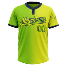 Charger l&#39;image dans la galerie, Custom Neon Yellow Neon Green-Navy Gradient Fashion Two-Button Unisex Softball Jersey
