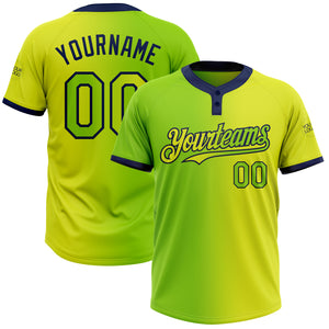 Custom Neon Yellow Neon Green-Navy Gradient Fashion Two-Button Unisex Softball Jersey