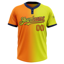 Charger l&#39;image dans la galerie, Custom Neon Yellow Bay Orange-Navy Gradient Fashion Two-Button Unisex Softball Jersey
