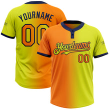 Charger l&#39;image dans la galerie, Custom Neon Yellow Bay Orange-Navy Gradient Fashion Two-Button Unisex Softball Jersey
