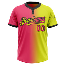 Laden Sie das Bild in den Galerie-Viewer, Custom Neon Yellow Neon Pink-Black Gradient Fashion Two-Button Unisex Softball Jersey
