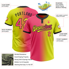 Laden Sie das Bild in den Galerie-Viewer, Custom Neon Yellow Neon Pink-Black Gradient Fashion Two-Button Unisex Softball Jersey
