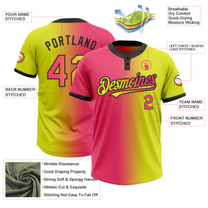 Custom Neon Yellow Neon Pink-Black Gradient Fashion Two-Button Unisex Softball Jersey