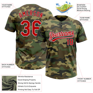 Custom Camo Red-Black Salute To Service Two-Button Unisex Softball Jersey