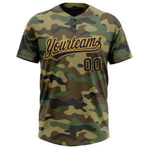 Custom Camo Navy-Gold Salute To Service Two-Button Unisex Softball Jersey