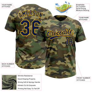 Custom Camo Navy-Gold Salute To Service Two-Button Unisex Softball Jersey