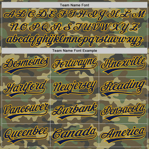 Custom Camo Navy-Gold Salute To Service Two-Button Unisex Softball Jersey