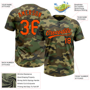 Custom Camo Orange-Black Salute To Service Two-Button Unisex Softball Jersey