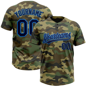 Custom Camo Navy-Electric Blue Salute To Service Two-Button Unisex Softball Jersey