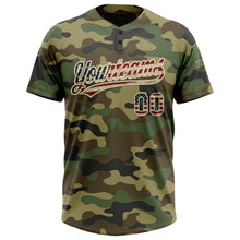 Загрузить изображение в средство просмотра галереи, Custom Camo Vintage USA Flag-Cream Salute To Service Two-Button Unisex Softball Jersey
