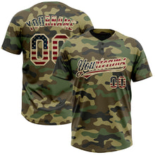 Laden Sie das Bild in den Galerie-Viewer, Custom Camo Vintage USA Flag-Cream Salute To Service Two-Button Unisex Softball Jersey
