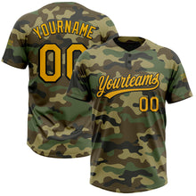 Загрузить изображение в средство просмотра галереи, Custom Camo Gold-Black Salute To Service Two-Button Unisex Softball Jersey
