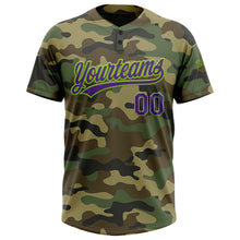 Charger l&#39;image dans la galerie, Custom Camo Purple-Neon Green Salute To Service Two-Button Unisex Softball Jersey
