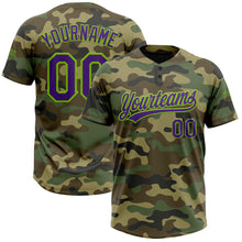 Charger l&#39;image dans la galerie, Custom Camo Purple-Neon Green Salute To Service Two-Button Unisex Softball Jersey
