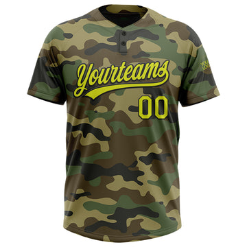 Custom Camo Neon Yellow-Black Salute To Service Two-Button Unisex Softball Jersey