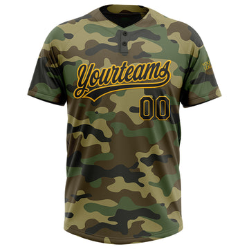 Custom Camo Black-Gold Salute To Service Two-Button Unisex Softball Jersey