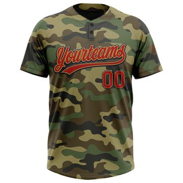 Custom Camo Red Old Gold-Navy Salute To Service Two-Button Unisex Softball Jersey