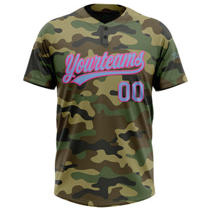 Custom Camo Light Blue-Pink Salute To Service Two-Button Unisex Softball Jersey