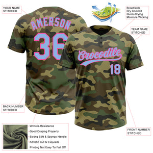 Custom Camo Light Blue-Pink Salute To Service Two-Button Unisex Softball Jersey