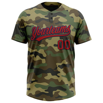 Custom Camo Red-Navy Salute To Service Two-Button Unisex Softball Jersey