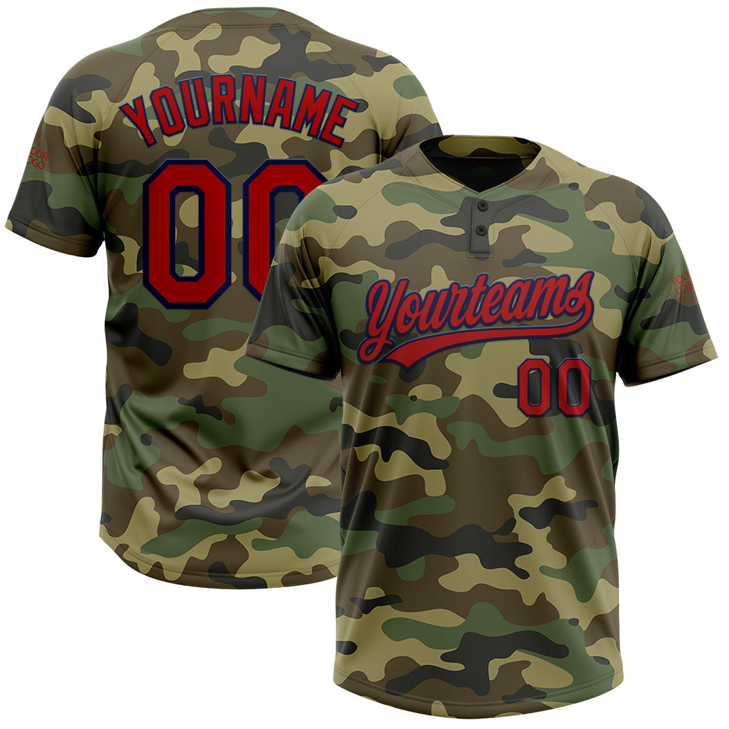 Custom Camo Red-Navy Salute To Service Two-Button Unisex Softball Jersey