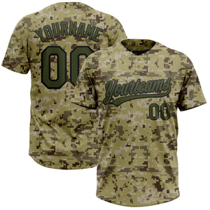 Custom Camo Olive-Black Salute To Service Two-Button Unisex Softball Jersey