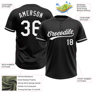 Custom Black White Two-Button Unisex Softball Jersey