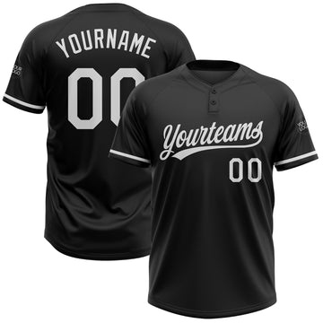 Custom Black White Two-Button Unisex Softball Jersey