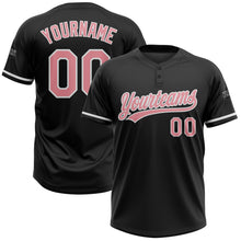 Laden Sie das Bild in den Galerie-Viewer, Custom Black Medium Pink-White Two-Button Unisex Softball Jersey
