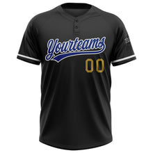 Загрузить изображение в средство просмотра галереи, Custom Black Royal-Old Gold Two-Button Unisex Softball Jersey
