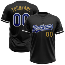 Загрузить изображение в средство просмотра галереи, Custom Black Royal-Old Gold Two-Button Unisex Softball Jersey
