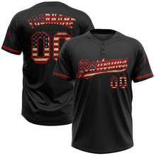 Load image into Gallery viewer, Custom Black Vintage USA Flag-Red Two-Button Unisex Softball Jersey
