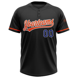 Custom Black Royal-Orange Two-Button Unisex Softball Jersey