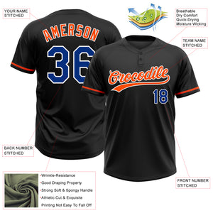 Custom Black Royal-Orange Two-Button Unisex Softball Jersey