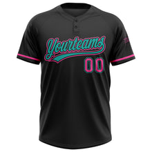 Laden Sie das Bild in den Galerie-Viewer, Custom Black Pink-Aqua Two-Button Unisex Softball Jersey
