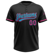 Загрузить изображение в средство просмотра галереи, Custom Black Pink-Sky Blue Two-Button Unisex Softball Jersey
