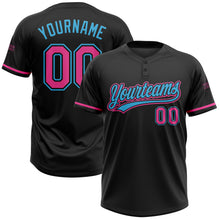 Загрузить изображение в средство просмотра галереи, Custom Black Pink-Sky Blue Two-Button Unisex Softball Jersey
