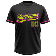 Загрузить изображение в средство просмотра галереи, Custom Black Pink-Neon Yellow Two-Button Unisex Softball Jersey
