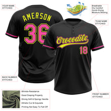 Загрузить изображение в средство просмотра галереи, Custom Black Pink-Neon Yellow Two-Button Unisex Softball Jersey
