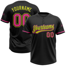 Загрузить изображение в средство просмотра галереи, Custom Black Pink-Neon Yellow Two-Button Unisex Softball Jersey
