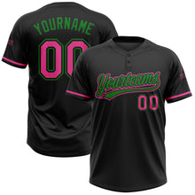 Charger l&#39;image dans la galerie, Custom Black Pink-Grass Green Two-Button Unisex Softball Jersey
