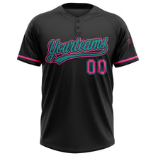 Загрузить изображение в средство просмотра галереи, Custom Black Pink-Teal Two-Button Unisex Softball Jersey
