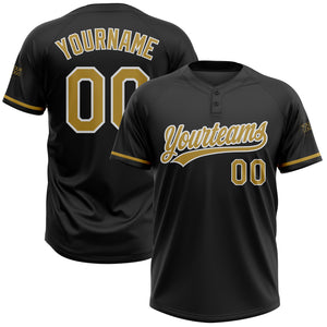 Custom Black Old Gold-White Two-Button Unisex Softball Jersey