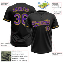 Charger l&#39;image dans la galerie, Custom Black Purple-Old Gold Two-Button Unisex Softball Jersey
