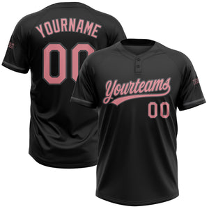 Custom Black Medium Pink-Steel Gray Two-Button Unisex Softball Jersey