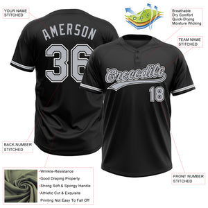 Custom Black Gray-White Two-Button Unisex Softball Jersey